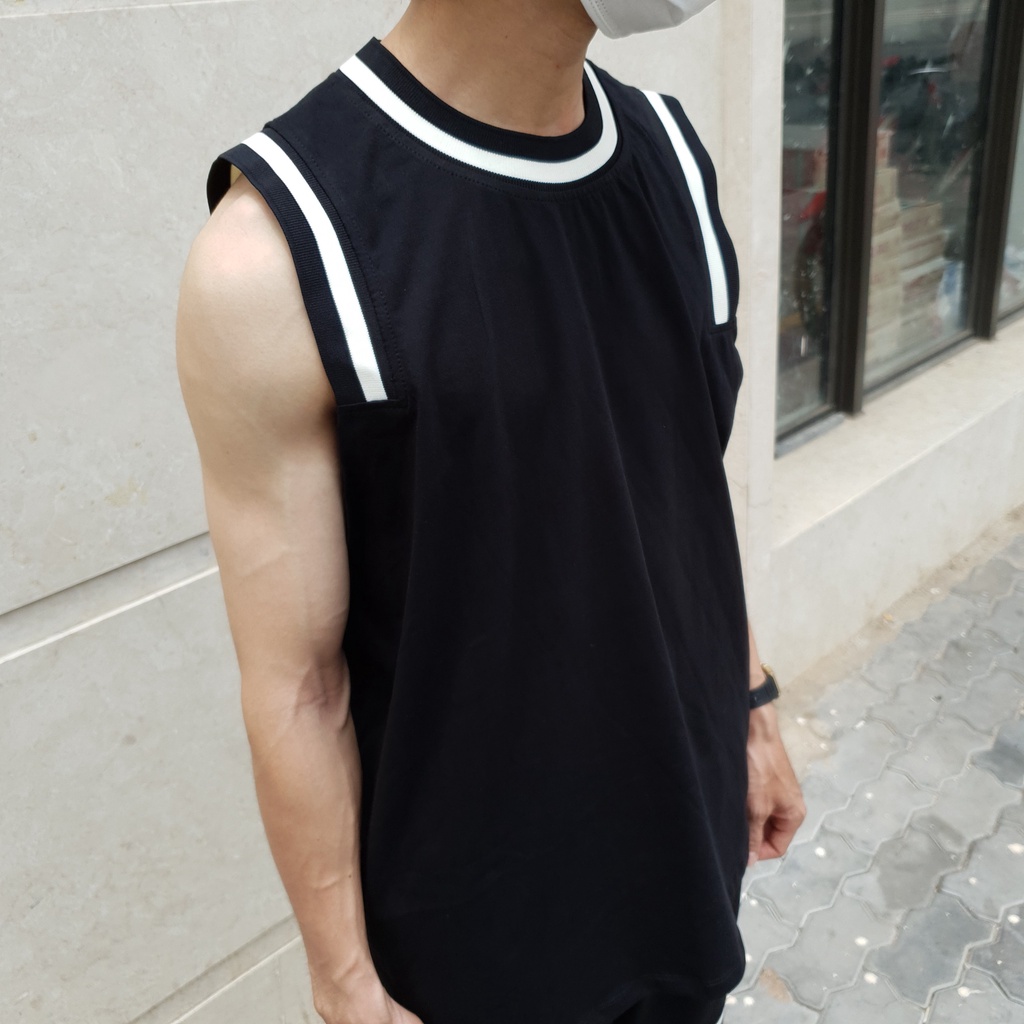 Áo thun tanktop DATINO bo cổ viền vai dệt cực xịn, chất vải 100% cotton 2 chiều mát mẻ