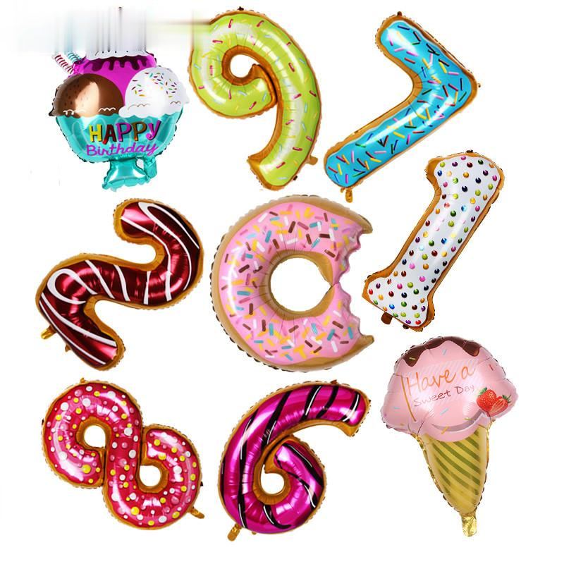 Bộ 5 Bong Bóng Hình Bánh Donut/ Que Kem/ Kẹo/ Chữ Số Dùng Trang Trí Tiệc Sinh Nhật Cho Bé 1 2 3 4 5 6 7 8 9 Tuổi