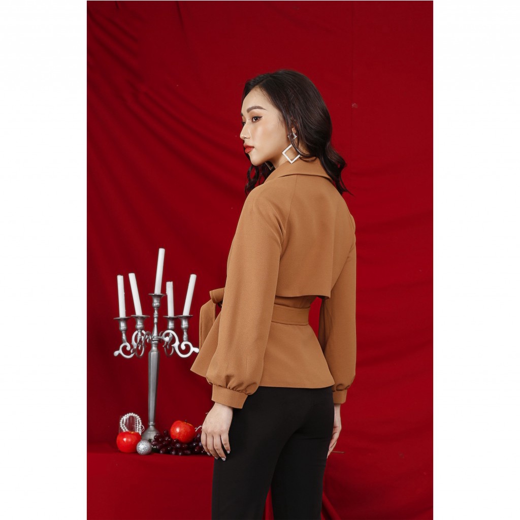 Áo khoác xòe tay dài đai thắt nơ MMOutfit K081941
