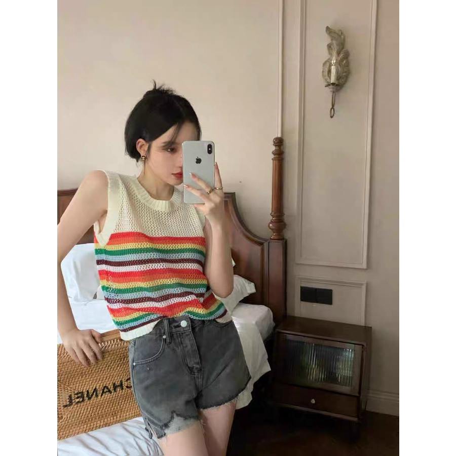 Áo len lưới sát nách sắc màu,thoáng mát,cực dễ mix đồ,hàng quảng châu đẹp mê-Minxy shop