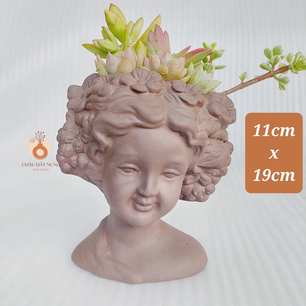 Chậu đất nung, Chậu sen đá - Quý bà Rosa, đường kính miệng 11cm, chiều cao 19cm