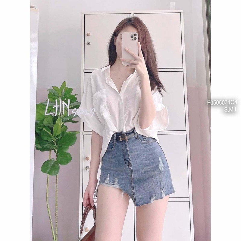 Quần váy jeans xanh rách