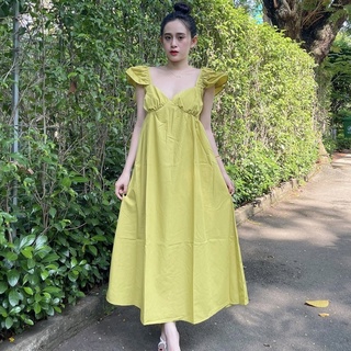 Váy maxi xanh cốm nơ lưng bản to