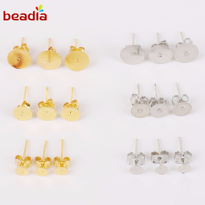 100 Đinh tán gắn hoa tai BEADIA hình tròn dẹt 4mm 6mm 8mm