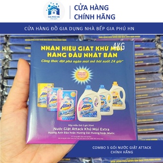 Combo 5 Gói Nước Giặt Attack Chính Hãng, Công Nghệ Nhật Bản Siêu Sạch ( 35ml)
