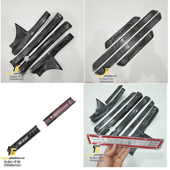 Bộ ốp bậc cửa và bậc cốp trong thép không gỉ vân Carbon - 9 chi tiết xe Hyundai Grand i10 2021 Sedan