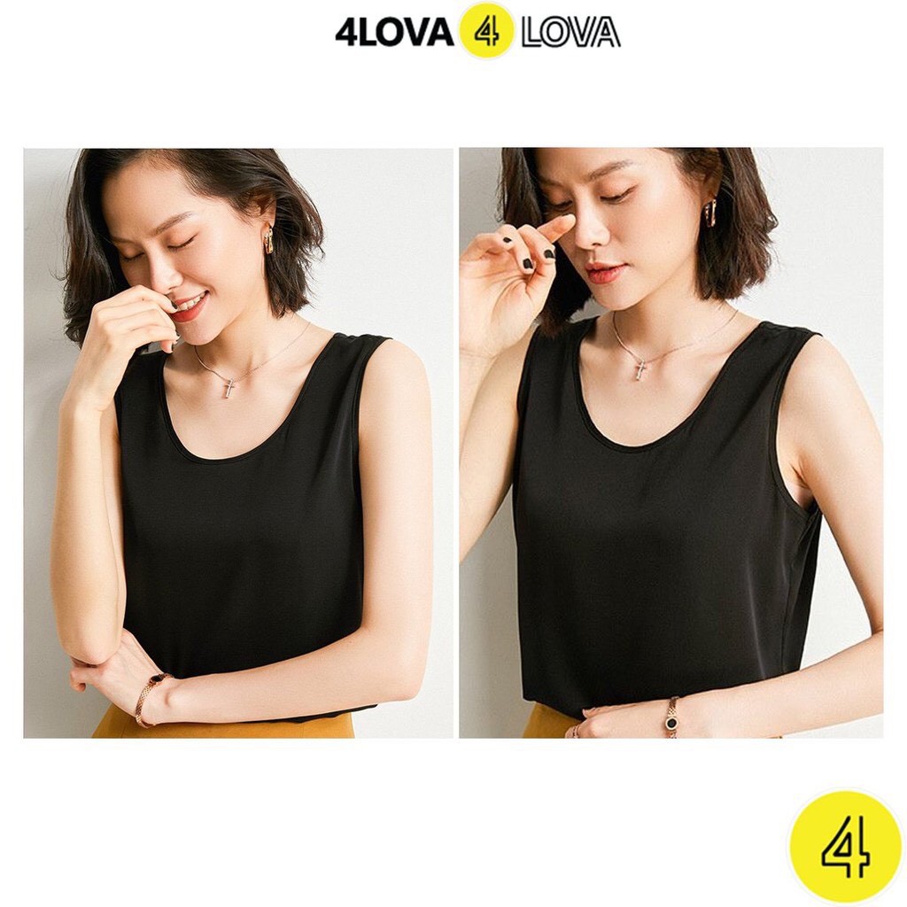 Áo sát nách nữ cổ tròn 4LOVA chất lụa satin cao cấp