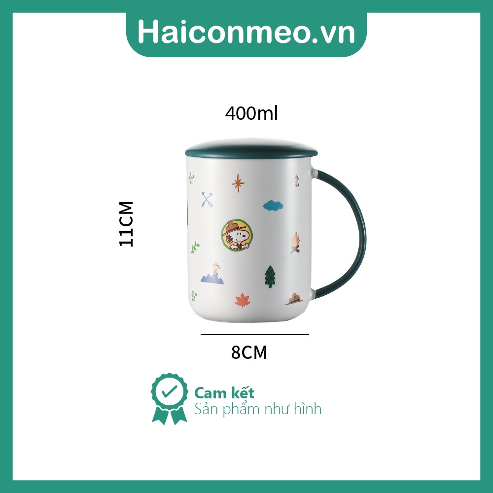 Ly cốc sứ quà tặng dễ thương Hình Chú Chó Snoopy tặng thìa 400ml