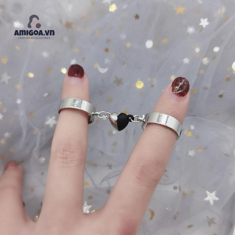 ✨✨Nhẫn Cặp Dạng Mở Có Từ Tính Hình Trái Tim Phong Cách Hip Hop Punk