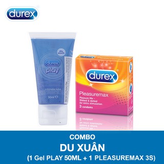 Combo Du Xuân Bao cao su DUREX PLEASUREMAX gân gai phát sáng 3s và Gel bôi trơn DUREX PLAY 50ml