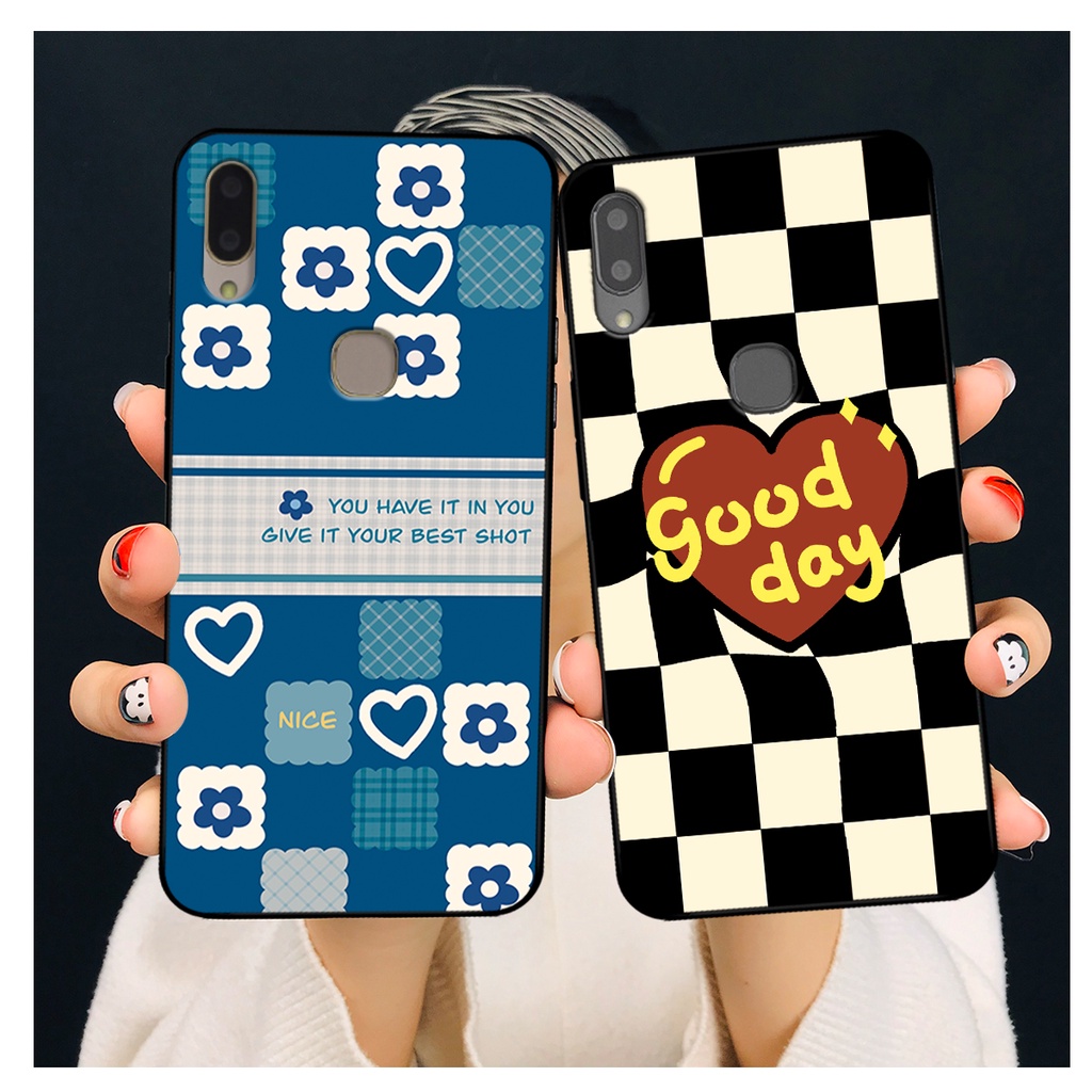 Ốp lưng Vivo V9 / V9 Youth in hoạ tiết caro trái tim đen trắng, gấu bear cute đáng yêu