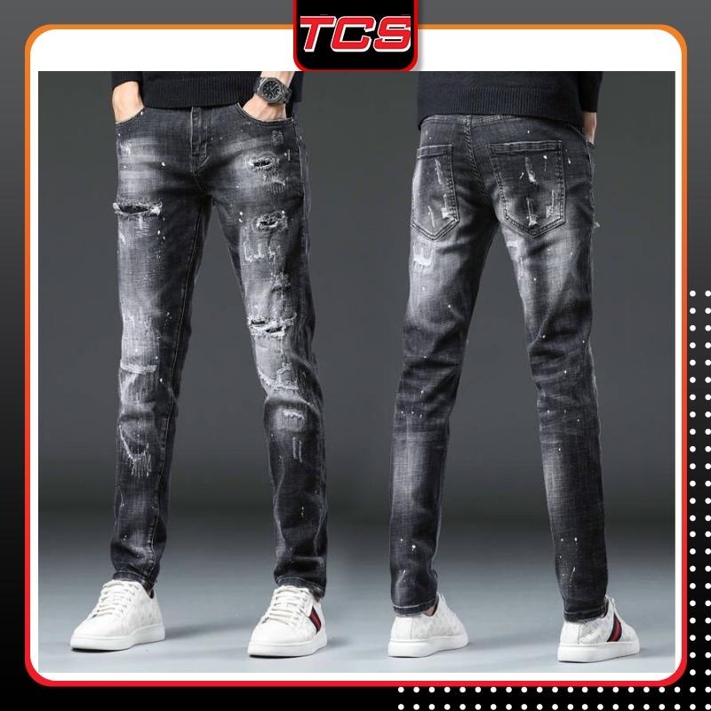 Quần Jean Nam Cao Cấp Thời trang Phong Cách Hàn Quốc Màu Đen Rách TCS 18