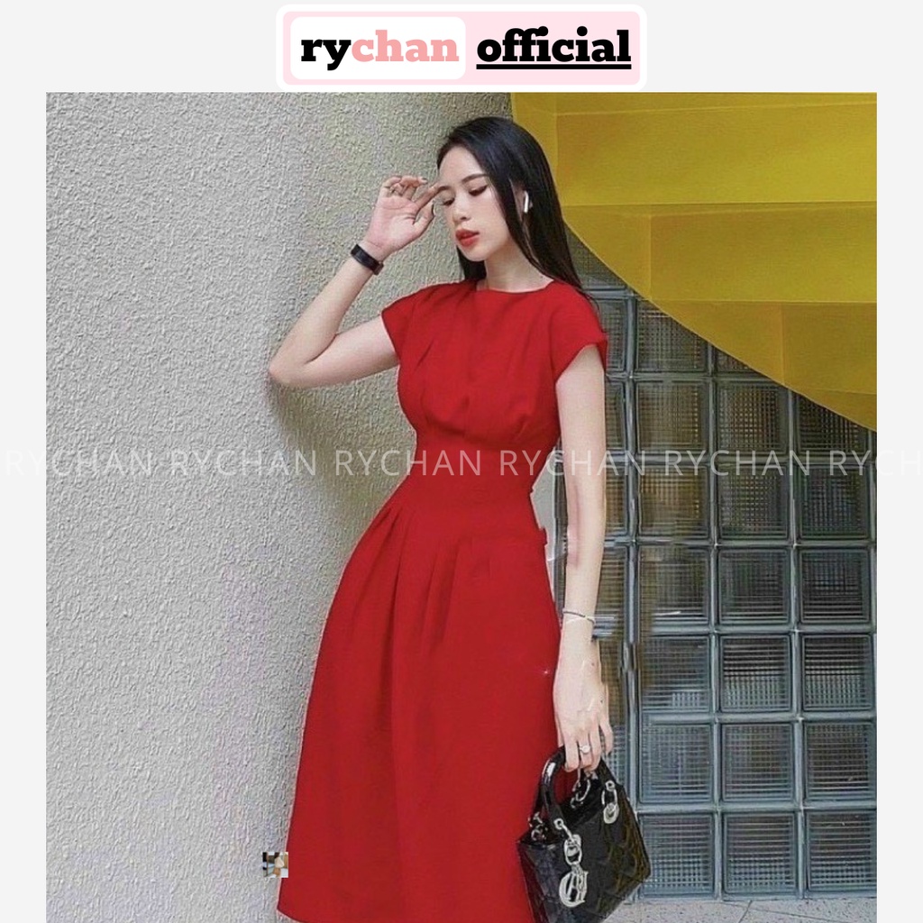 Đầm Xòe Midi Tay Hến Chiết Eo Sang Trọng 2 Màu Đen Đỏ [Ảnh Thật Cuối] - DX0060