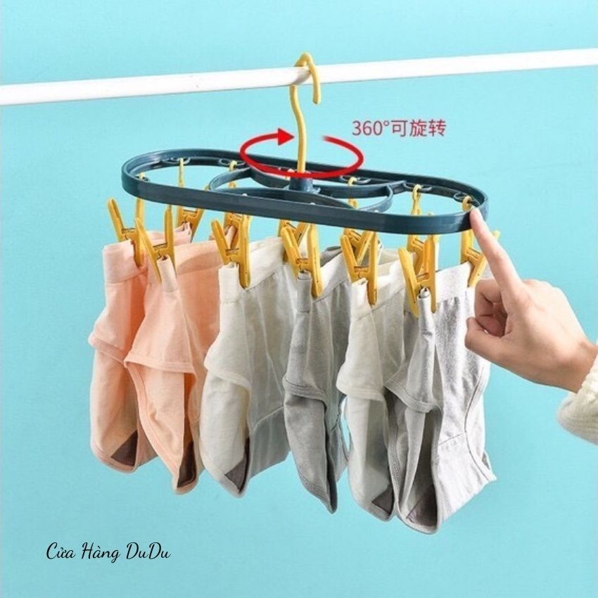 🌻 Móc Treo Quần Áo Kèm 12 Kẹp  Móc Nhựa 12 Kẹp Treo Tất Vớ Đa Năng NC5023 🌻