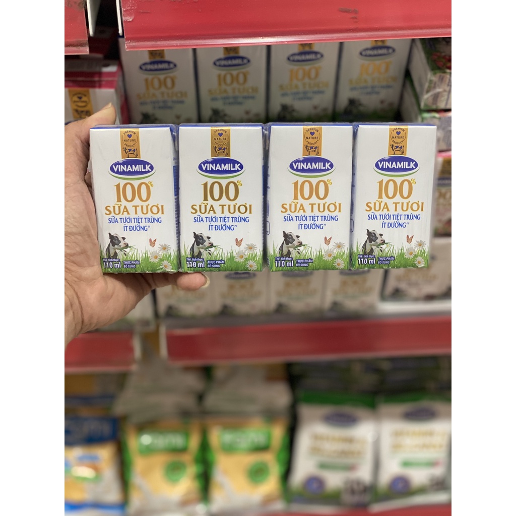 Sữa tươi tiệt trùng Vinamilk 100% loại 110ml - Vỉ 4 Hộp