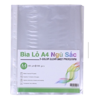 Bìa lỗ A4 4 lạng ngũ sắc - File ni lông lưu trữ hồ sơ