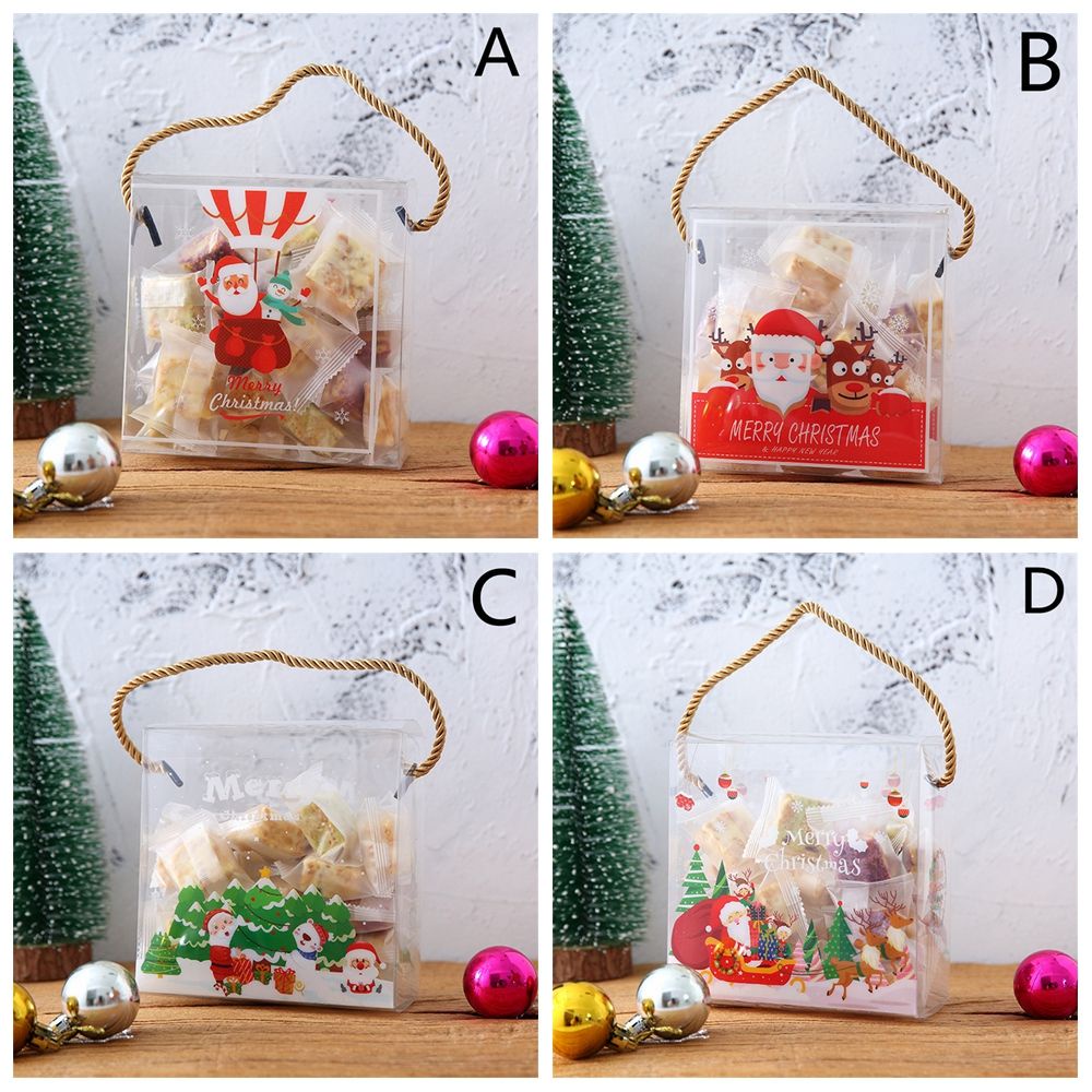 Hộp đựng quà trong suốt có tay cầm họa tiết tuần lộc/ông già Noel độc đáo trang trí tiệc cưới/ giáng sinh