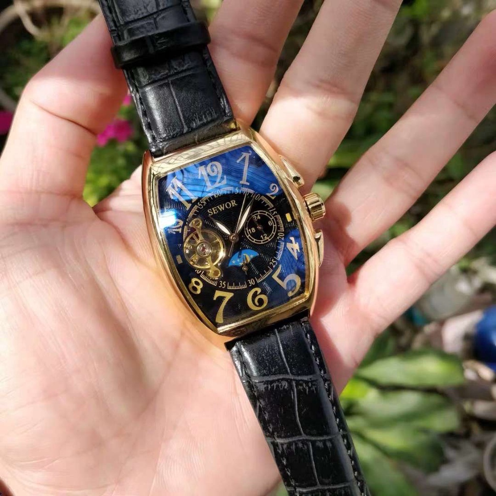 Đồng Hồ Cơ Nam Automatic Chính Hãng SEWOR TD4 Dây Da Cao Cấp Thời Trang Mặt Vuông Sang Trọng Đẹp Giá Rẻ