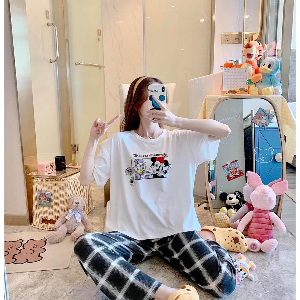 Đồ bộ thun tay ngắn quần dài hình cartoon Hàn quốc cute