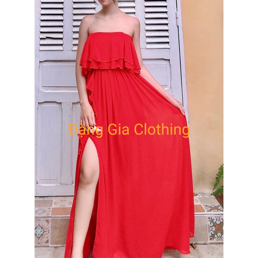 Đầm dự tiệc xẻ tà, đầm maxi bèo vai, đầm đi biển giá rẻ, đầm maxi xẻ tà, đầm dự tiệc sang trọng DG4377