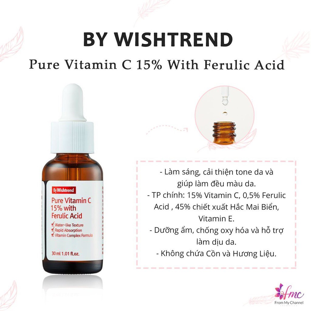 (mẫu mới) Serum giảm thâm mụn, dưỡng trắng By Wishtrend Pure Vitamin  15%  with ferulic acid Serum