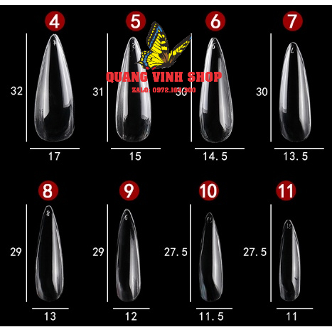 Móng úp lẻ size phom thang và phom nhọn
