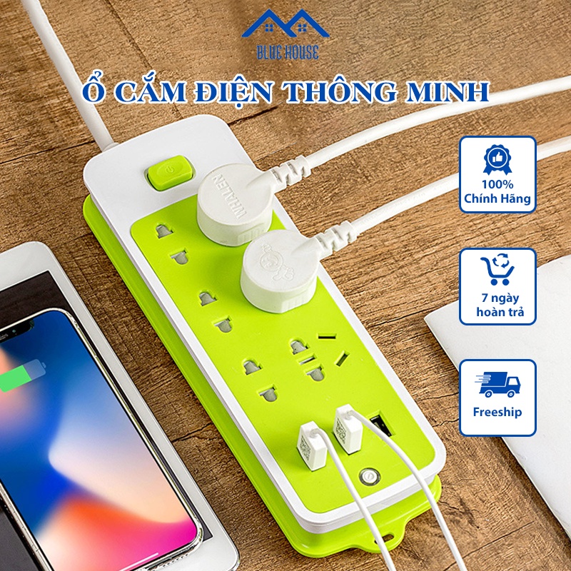 Ổ cắm điện thông minh đa năng có cổng usb sạc điện thoại tiện lợi Blue House