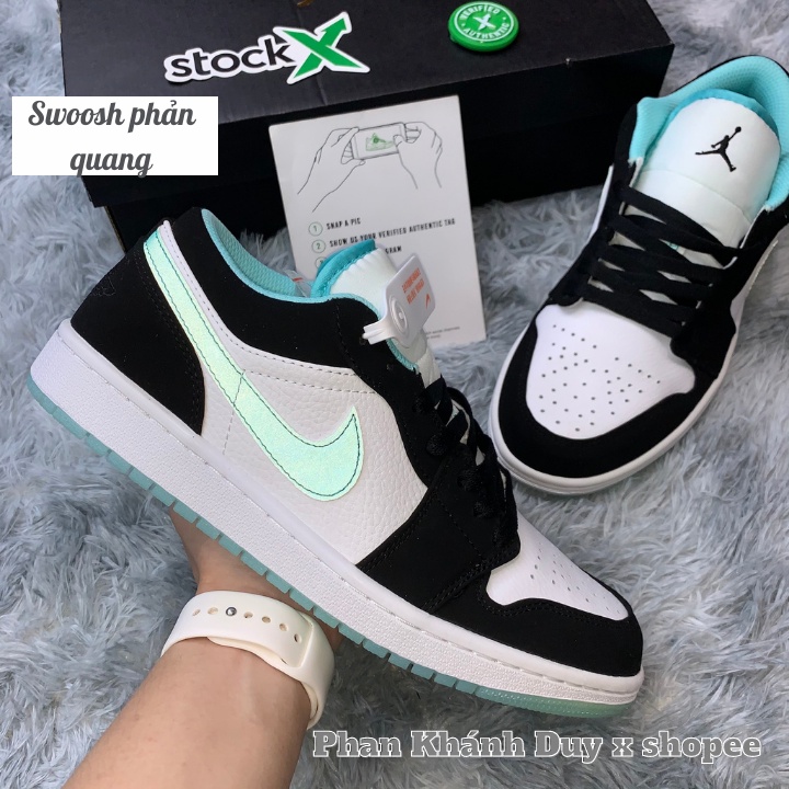 Giày jd cổ thấp | giày thể thao jordan xanh đen - jordan xanh ngọc | sneaker air jordan 1 low island green đế dạ quang