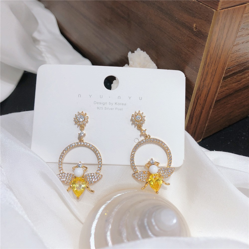 Đôi khuyên tai trang trí chú ong đính đá nhân tạo thời trang dành cho nữ