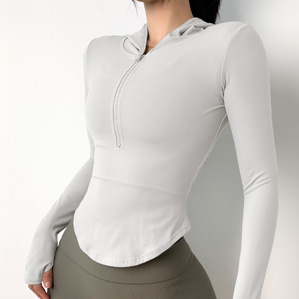 Áo tập yoga ANRAN tay dài dáng ôm có mỹ trùm và khóa kéo một nửa thời trang cá tính