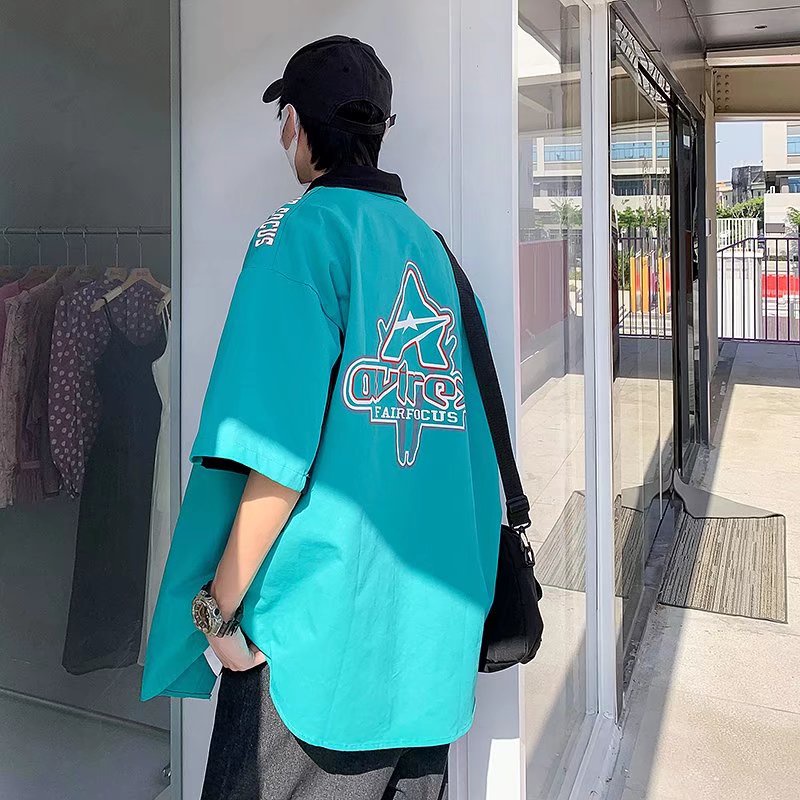 Áo Sơ Mi Tay Ngắn Dáng Rộng Phong Cách hip hop Thời Trang Mùa Hè Chất Lượng Cao 2022 Phong Cách hip-hop Hàn Quốc Cho Nam