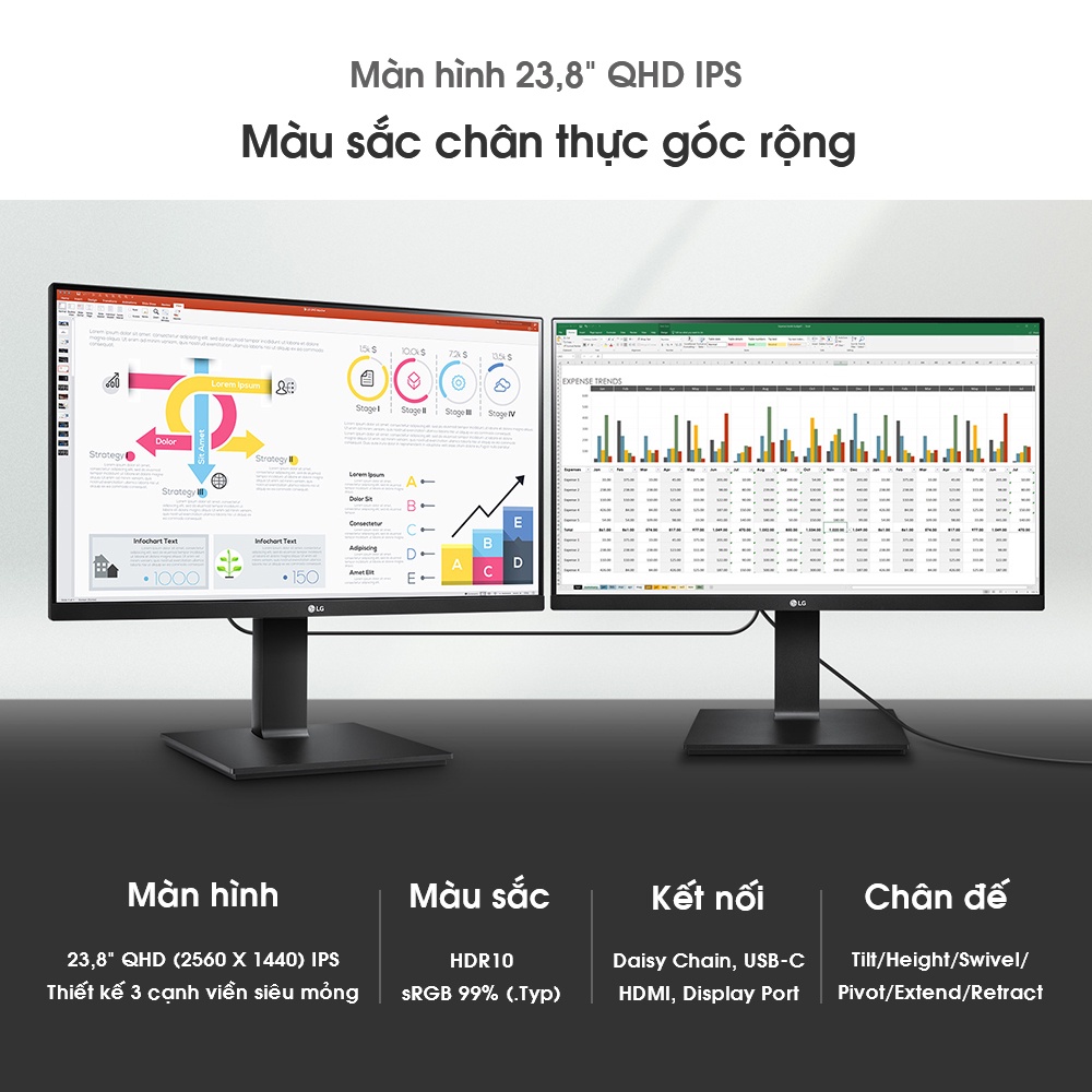 [Mã ELLGHOT giảm 5% đơn 3TR] Màn Hình LG 24QP750-B 23.8'' QHD IPS AMD FreeSync HDR10 sRGB 99% USB Type-C