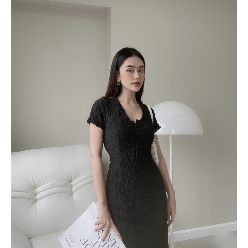 HANA DRESS - Đầm thun xốp cổ polo dáng chữ A siêu nữa tính