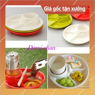 [XẢ KHO NGHỈ BÁN] Khay Ăn Dặm 3 Ngăn Cho Bé Có Kèm Khay Để Cốc, Thìa Dĩa Màu Sắc Dễ Thương