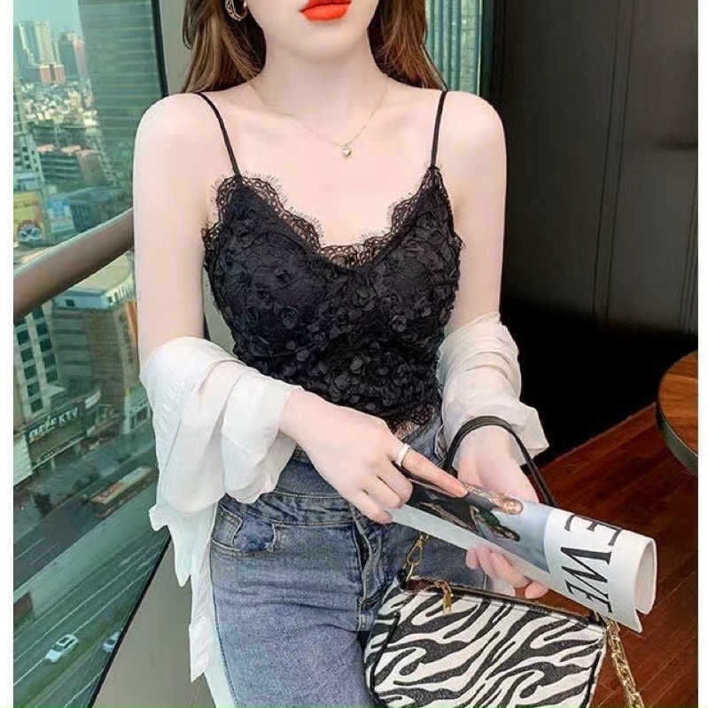 Áo bra ren hoa cuộn 2 màu kèm mút co giãn