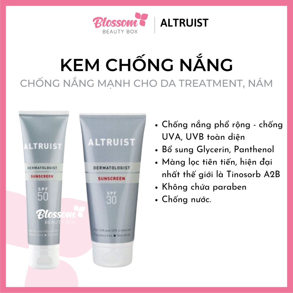 Kem chống nắng Altruist Dermatologist Sunscreen cho da nhạy cảm, phổ rộng cho mặt và body toàn thân