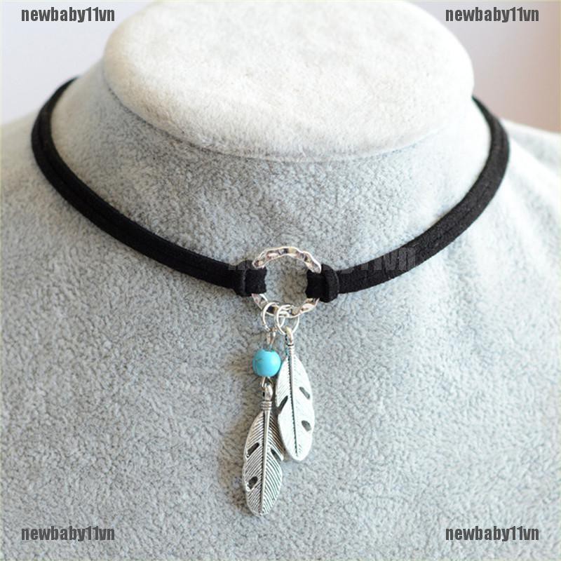 Vòng Cổ Choker Mặt Lông Vũ Phong Cách Bohemian Thời Trang