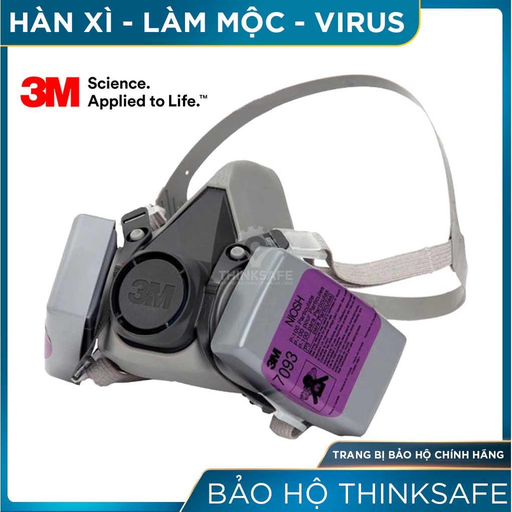 Mặt nạ phòng dịch 3M chính hãng Thinksafe, tiêu chuẩn N95, P100, phòng dịch, lọc bụi mịn pm2, bảo vệ hô hấp - 6200/7093