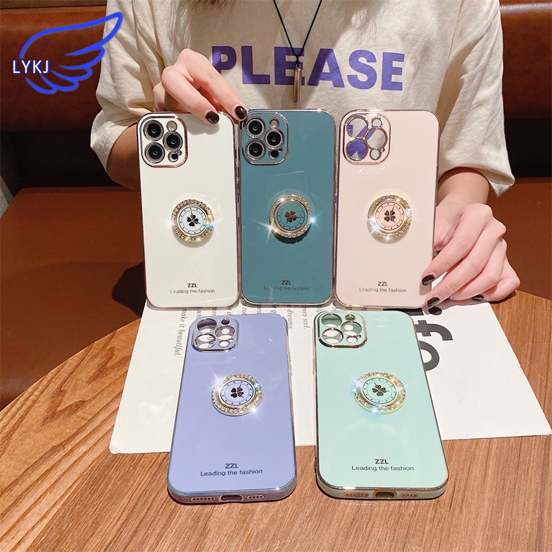 Ốp Điện Thoại Mạ Điện Có Vòng Đỡ Bảo Vệ Cho iPhone 13 12pro xs xr xsmax 11promax 7plus / 8plus