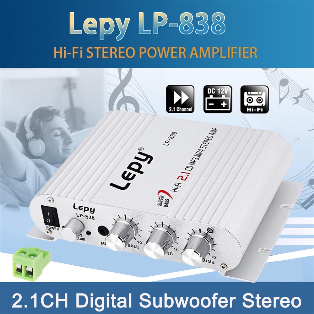 Bộ khuếch đại Lepy LP-838 Tăng Cường Đài Phát Thanh CD MP3 MP4 Âm thanh nổi AMP Bass Máy Nghe Nhạc Cho Ô Tô