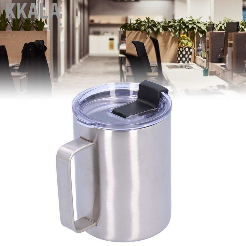 Cốc Uống Trà / Cà Phê Chân Không 15oz Bằng Thép Không Gỉ Cách Nhiệt Có Nắp Và Tay Cầm Tiện Dụng Cho Gia Đình / Văn Phòng