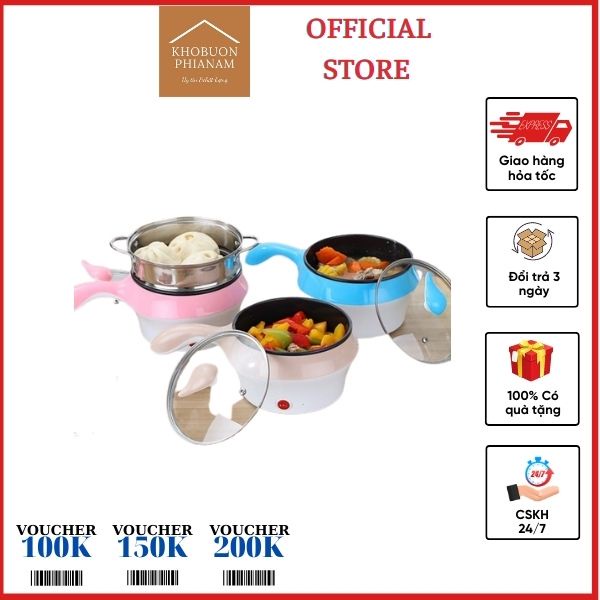 💥HÀNG XỊN💥 Nồi Điện Mini Hai Tầng Đa Năng Tặng Kèm Khay Hấp có thể Chiên, Xào, Nấu ăn, nấu cơm, nấu lẩu mini