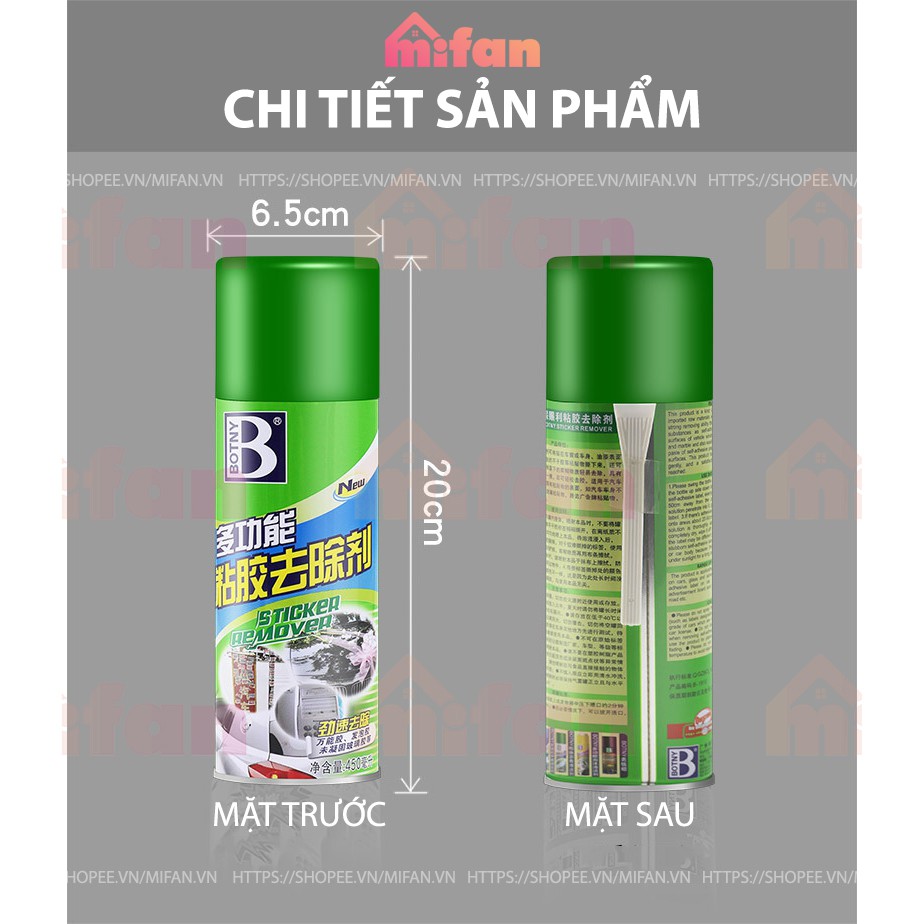 Bình Xịt Tẩy Keo Băng Dính BOTNY Sticker Remover  - Làm sạch vết băng dính keo dán mọi bề mặt - MIFAN HÀNG CHÍNH HÃNG