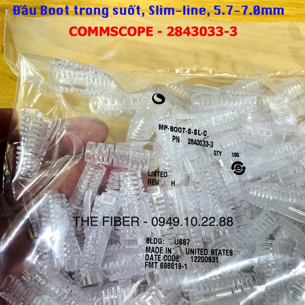 Bộ 10 Cái Đầu Boot chụp mạng trong suốt, Slim-line, 5.7-7.0mm COMMSCOPE 2843033-3