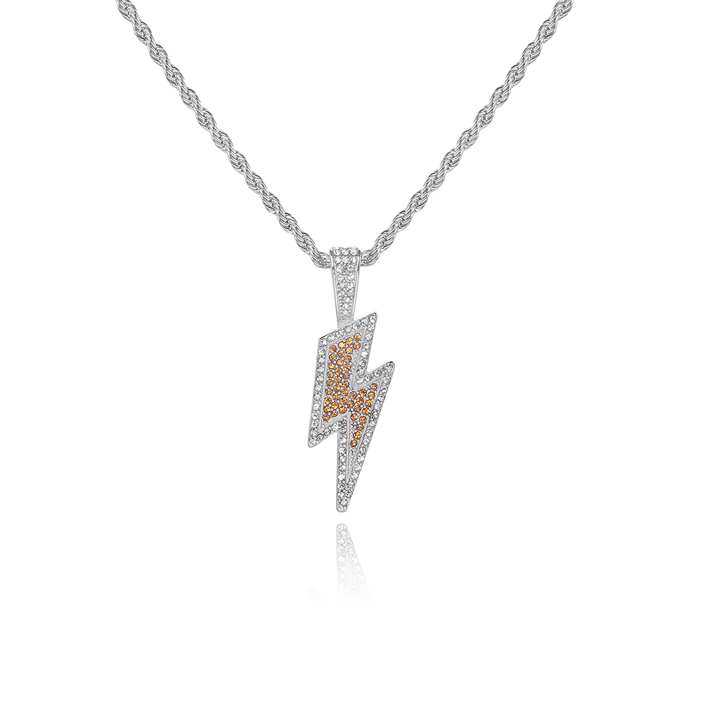 Dây chuyền 22729 mặt hình tia chớp đính kim cương phong cách hip hop đường phố cá tính cho nam