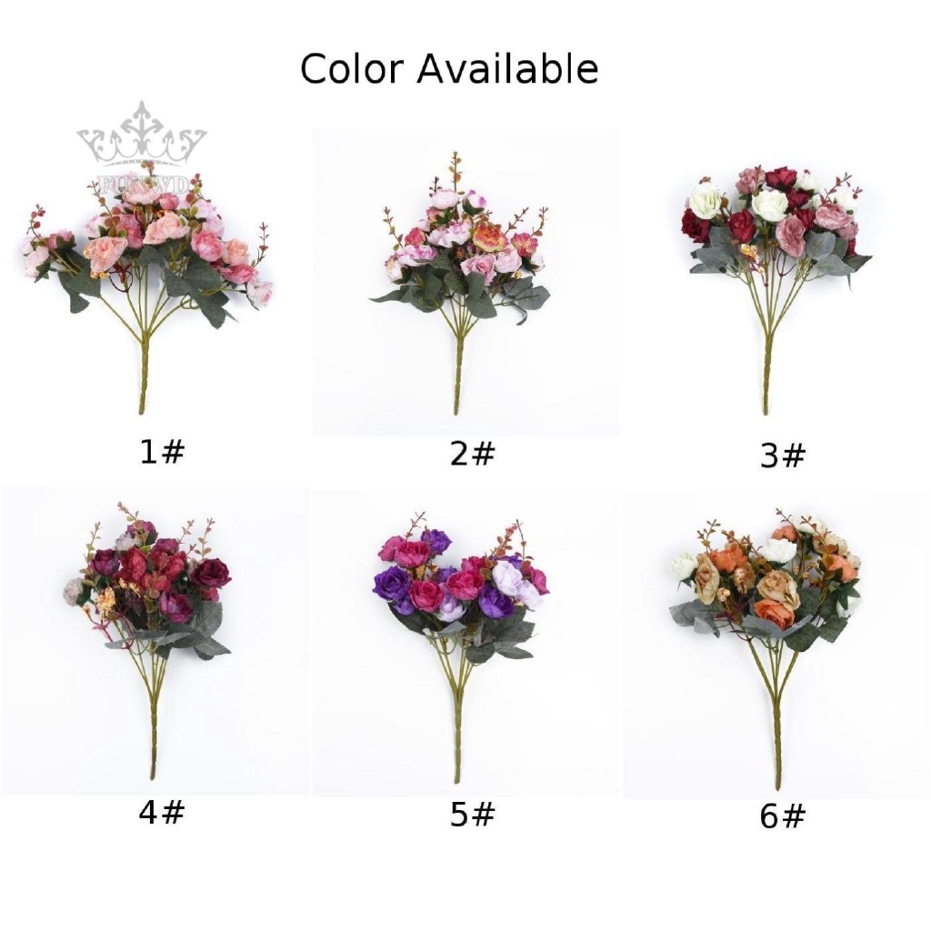 Set 21 nhánh hoa hồng nhân tạo chất liệu vải lụa trang trí nhà cửa nội thất