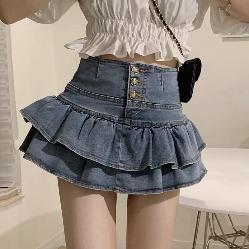Váy jean xòe 2 tầng phối kiểu xinh xắn( HÌNH THẬT 100%) ❤