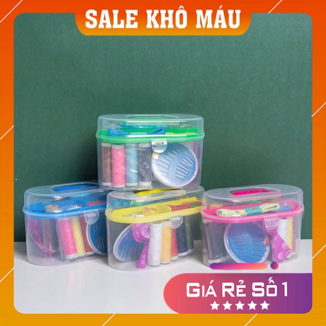 Hộp Kim Chỉ 𝑭𝒓𝒆𝒆𝒔𝒉𝒊𝒑 Bộ Kim Chỉ , Kéo, Kim Băng, Thước Dây, Xâu Kim - 55 Món Cực Đa Năng