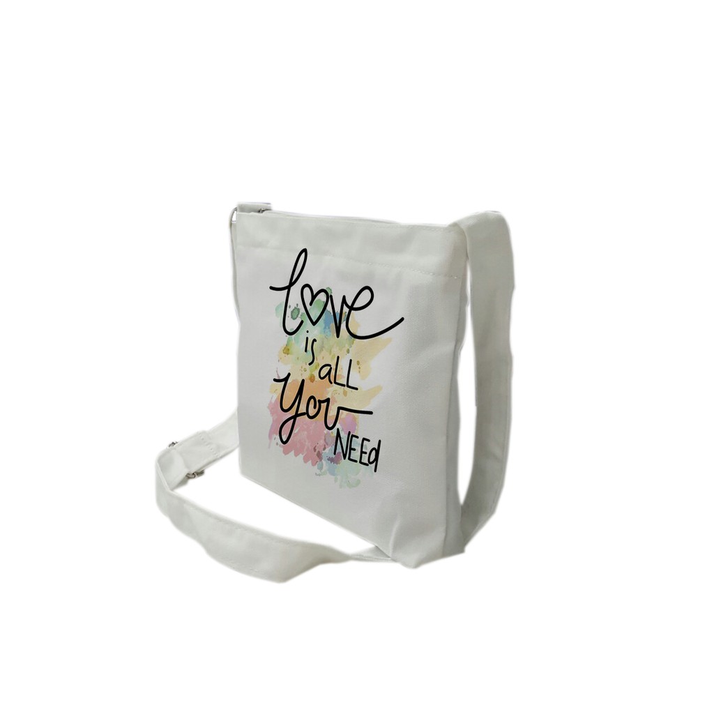 Túi tote mini đeo chéo vải canvas mềm, dày TROY in hình Love is all you need