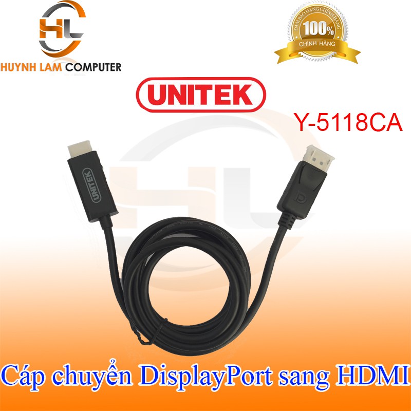 Cáp chuyển đổi DisplayPort sang HDMI dài 1.8m Unitek Y5118CA hãng phân phối